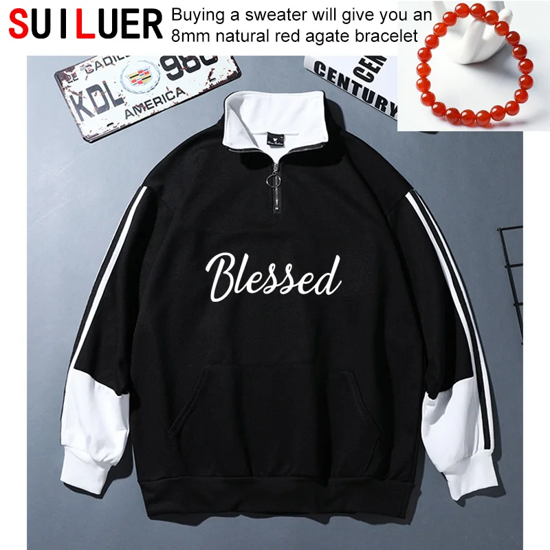 

Blessed Letters Print Women 100% Cotton Casual Funny Sweatshirts For Lady Girl Sports Hoodies Hipster Pullovers Drop Ship SL-212