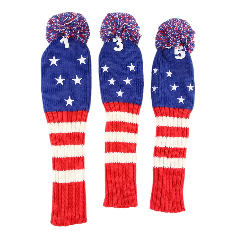 

Golf 3pcs/set Knitted Pom Pom Sock Covers 1-3-5 Golf Wood Headcover For Golf Dirver/Fairway Golf Club Headcovers