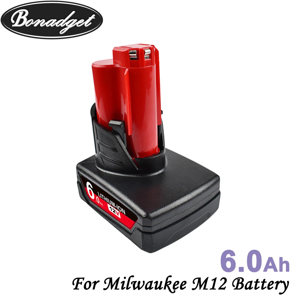 Bonadget 6000 мА ч для Милуоки M12 12v Перезаряжаемые Li Ion Батарея Замена 48 11 2402 резервного
