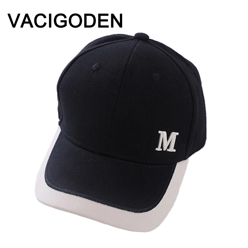 

VACIGODEN Children Letter M Embroidered Baseball Cap Boys Autumn Cotton Cap Girls Spring Casual Pactchwork Color Sun Visor