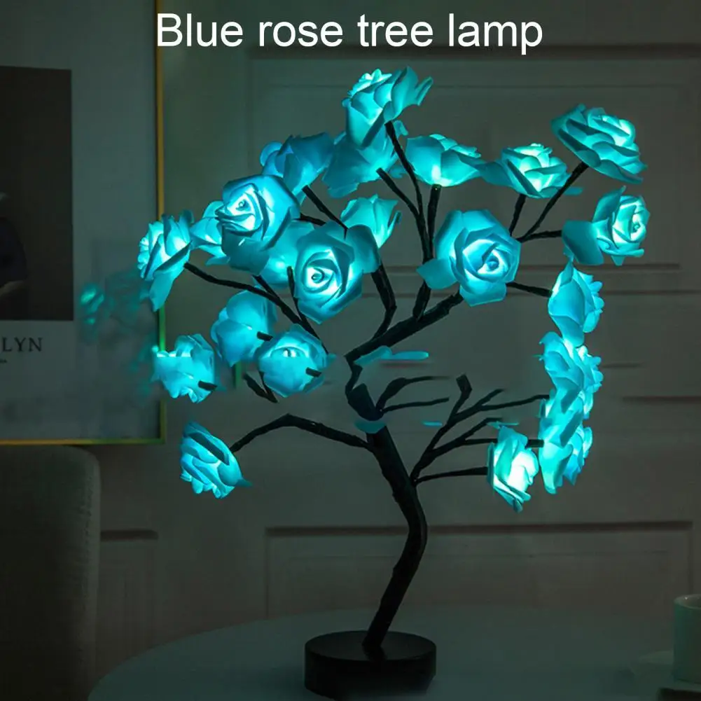 

Plastic Excellent Romantic Blue Rose Flower Tree Lamp Metal LED Tree Light Romantic for Clubs
