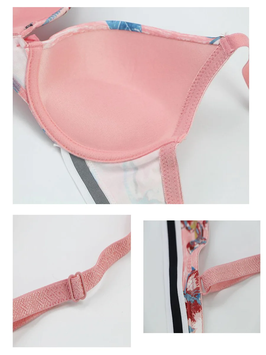 

2020 New Bra Set Cotton Printed Large 3/4 Cup Steel Ring Sports Bra Ladies Underwear Bra 75B-95ESujetador De Ropa Interior