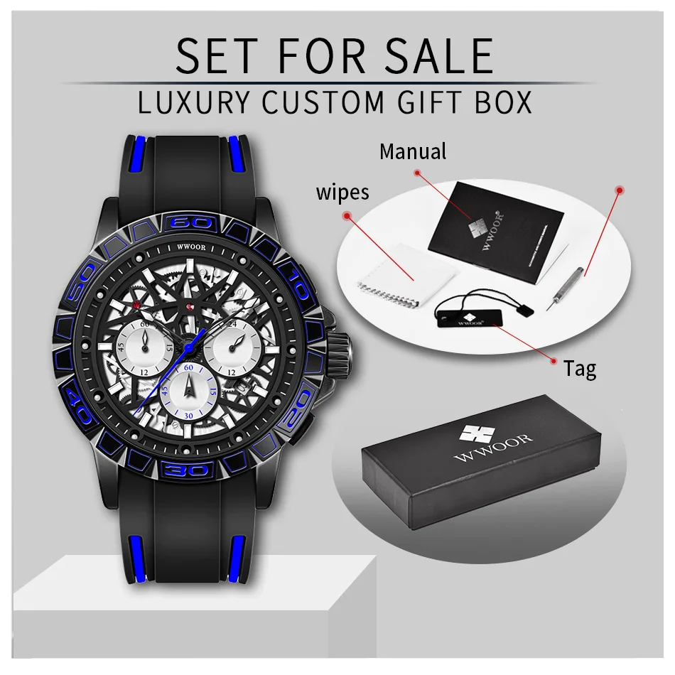 

Relojes 2021 WWOOR Mens Sports Watches Fashion Waterproof Quartz Watch Men Casual Silicone Military Luminous Wristwatch with Box