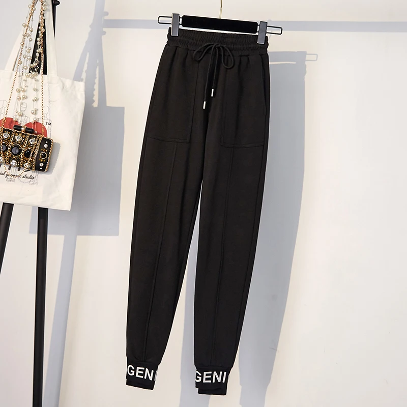 Большой размер Женская толстовка с капюшоном + повседневные штаны эластичной