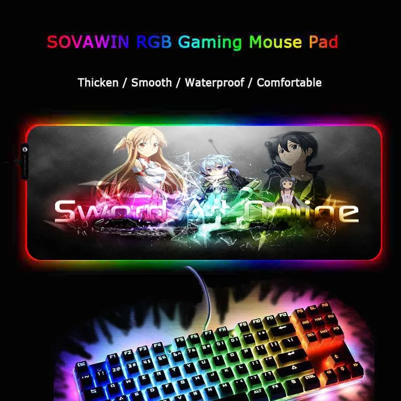 

XGZ Sword Art Online RGB Gaming Large Mouse Pad Gamer Led Computer Anime Mousepad with Backlight Carpet for Keyboard Desk Mat