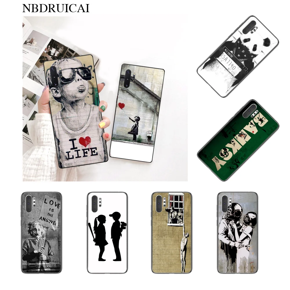 NBDRUICAI Banksy граффити Coque Funda Shell Black Phone Cover for Samsung Note3 4 5 7 8 9 10 pro A7 2018 A10 A40 A50 A70 J7