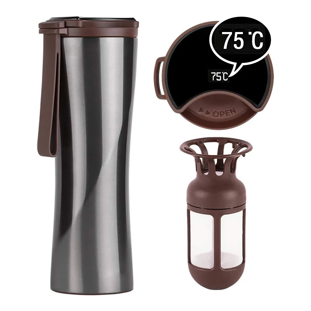 

Travel Mug Moka Smart Coffee Tumbler 430ml Portable Vacuum Bottle OLED Touch Screen Thermos Stainless Steel Coffee Cup
