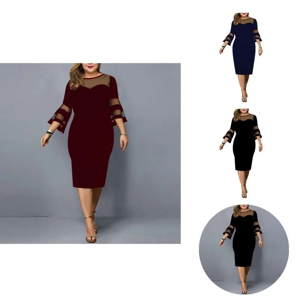 

Autumn Winter Stylish Pure Color Slim Midi Dress Elegant Women Dress 3/4 Sleeve for Dating