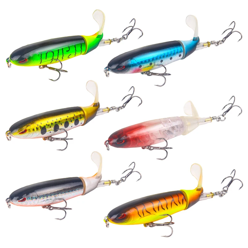 

6PCS Whopper Plopper Fishing Lures with Floating Spinner Artificial Bait Fishing Kit 10cm/14cm 360° Rotating Tail Fishing Tackle