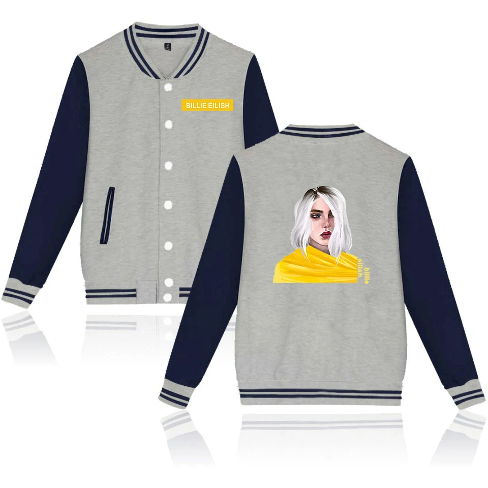 Billie Eilish, бейсбольная куртка, женская, мужская, модная, повседневная, Харадзюку, хип-хоп, уличная, с принтом, бейсбольная куртка, синяя+ серая, куртки, топы