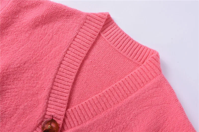 

New Women Cardigans Sweater 2021 Spring Fashion Slim Ladies Knitted Sweater Female Cute V-neck Pink Crop Cardigan Pull Femme Top