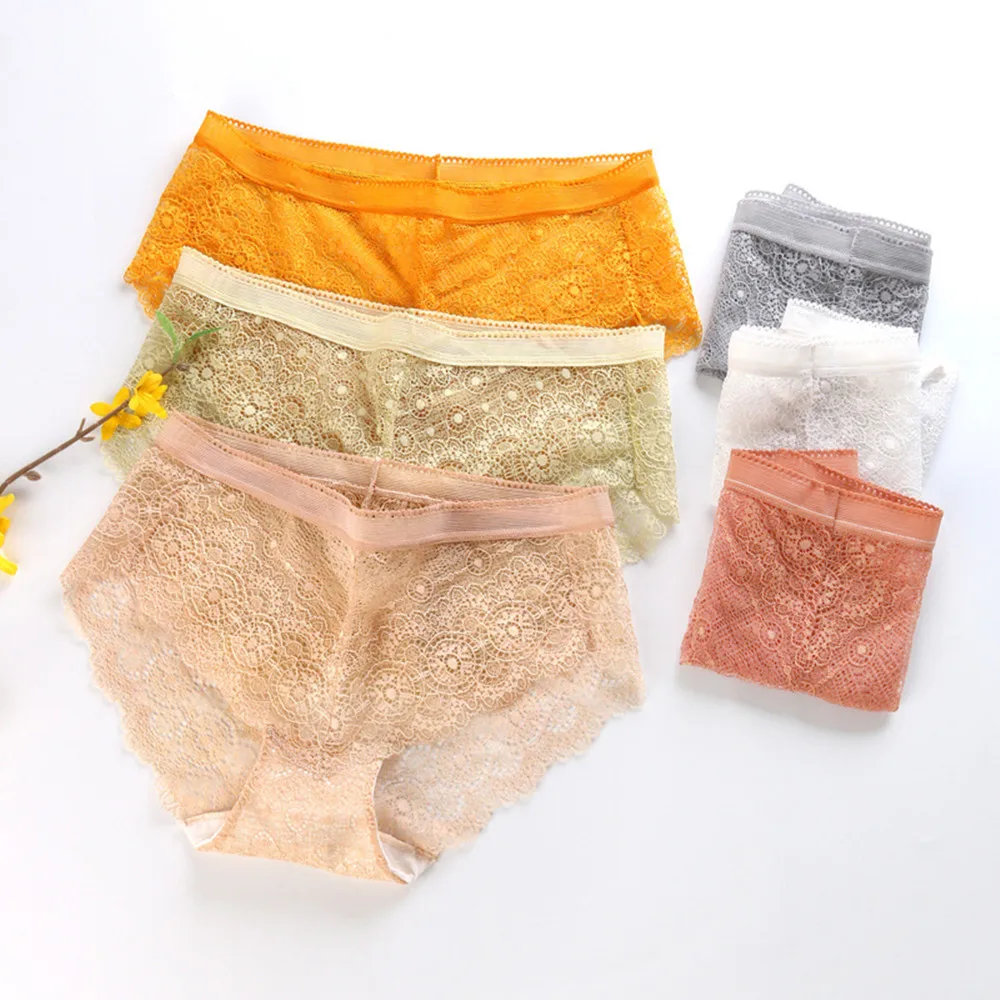 Quality Ladies Sexy Transparent Lace Panties Female Solid Floral Hollow Out Underwear Seamless Breathable XXL | Женская одежда