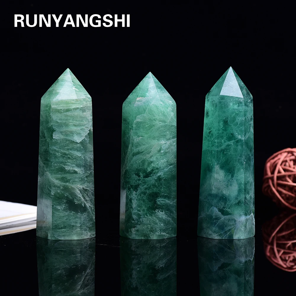 Натуральный зеленый флюорит Хрустальная колонна украшение шестигранный