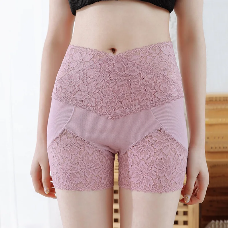 

Summer New High Waist Abdominal Safety Pants Pure Cotton Large Size Leggings Women's Lace Anti Slip Flat Underwear