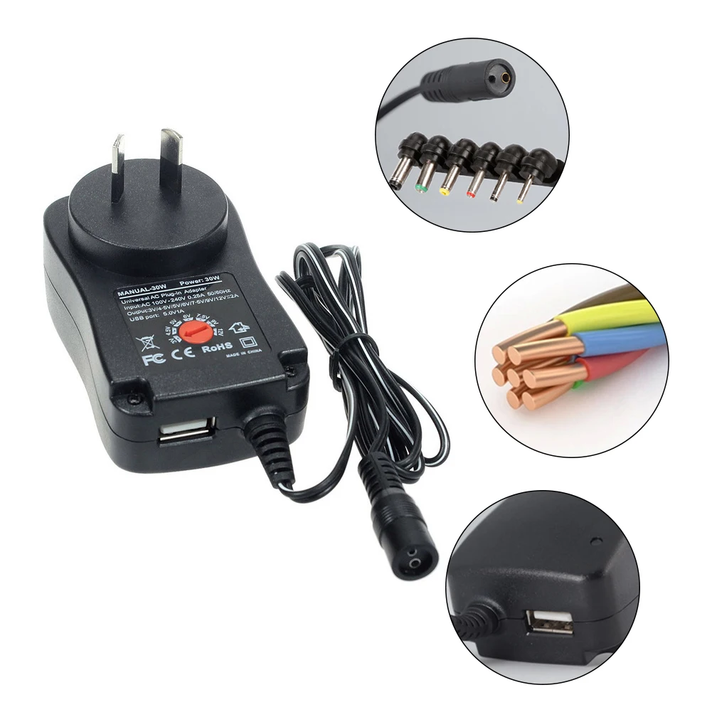 30 Вт Универсальный Регулируемый адаптер переменного/постоянного тока