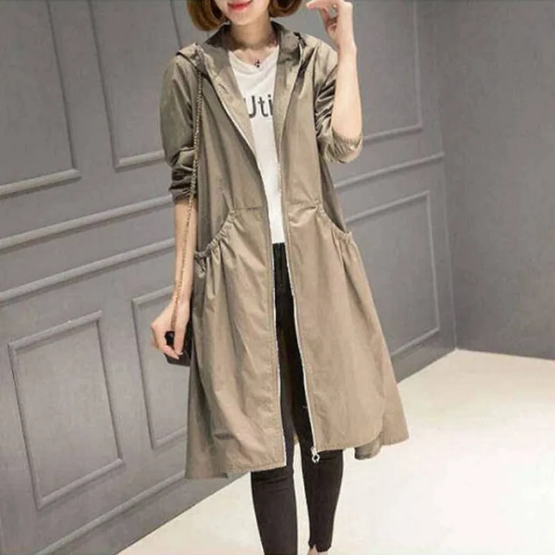 

Женская Осенняя куртка с капюшоном, пальто большого размера