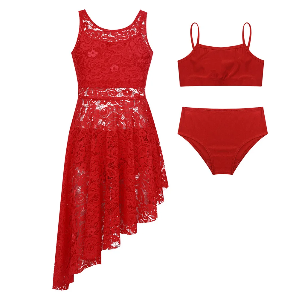 Детское кружевное платье для латинских балетов с цветочным рисунком