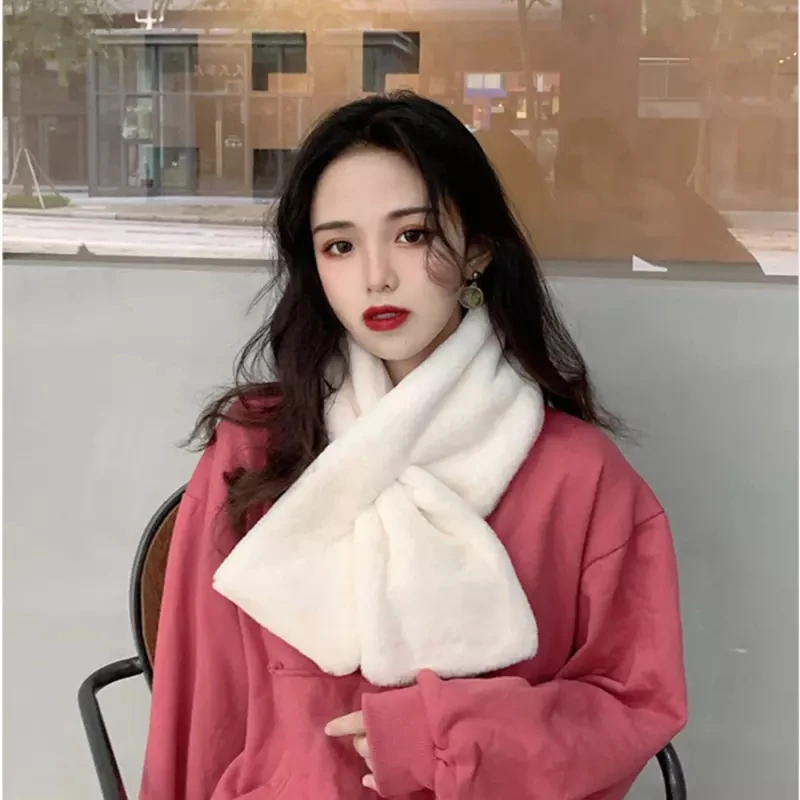 Женский зимний шарф из искусственного кроличьего меха белый серый красный