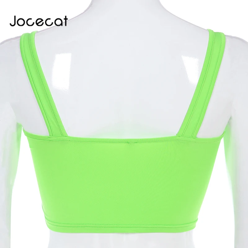 

Florescence Green Casual Crop Top Women Fitness Clothing Sexy Spaghetti Strap Tops With Buckle Slim Basic Tank Top Tees