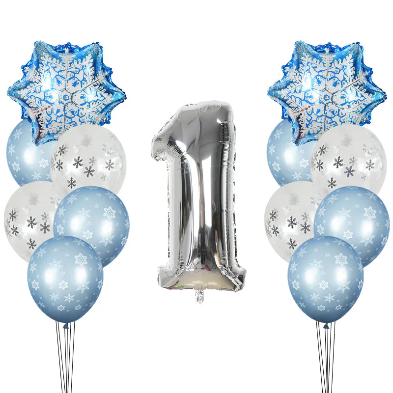 

13pcs/set Snowflake Balloon Silver Number Ballons Blue White Globos Theme Birthday Decoration Christmas New Year Party Supplies