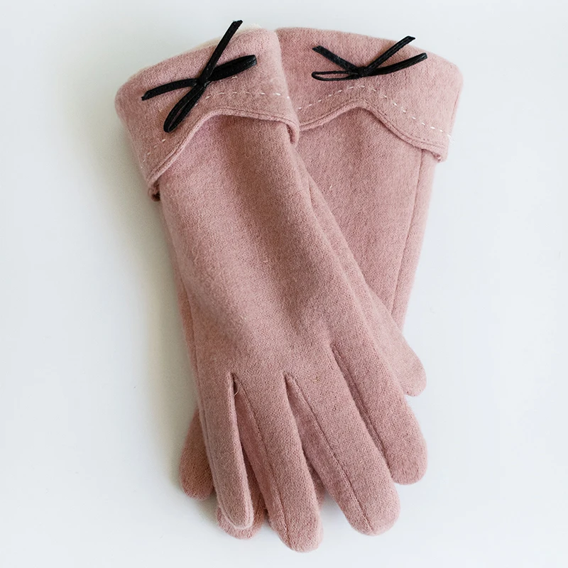 

Korean Women's Cashmere Bow Embroidery Touch Screen Driving Gloves Winter Warm Full Finger Wool Outdoor Cycling Mittens A29