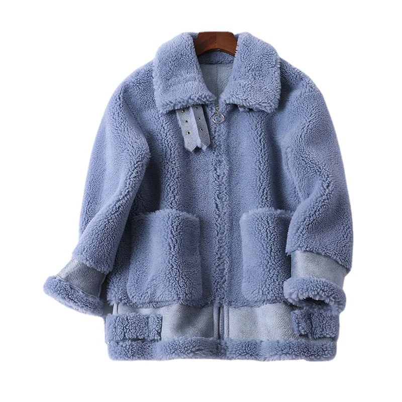 Women 2023 Winter New Real Fur Coat Female Genuine Sheep Shearing Jacket Lady Natural Loose Granular Sheep Short Outerwear C130