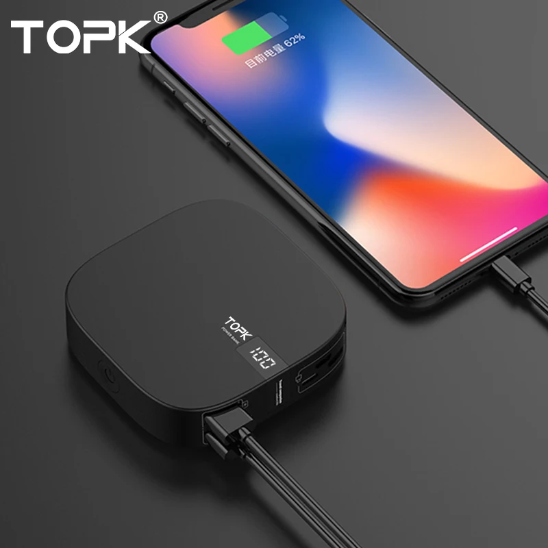 TOPK 10000 mAh power Bank Dual USB миниатюрное портативное зарядное устройство для мобильного телефона внешний аккумулятор power bank для iPhone samsung Xiaomi