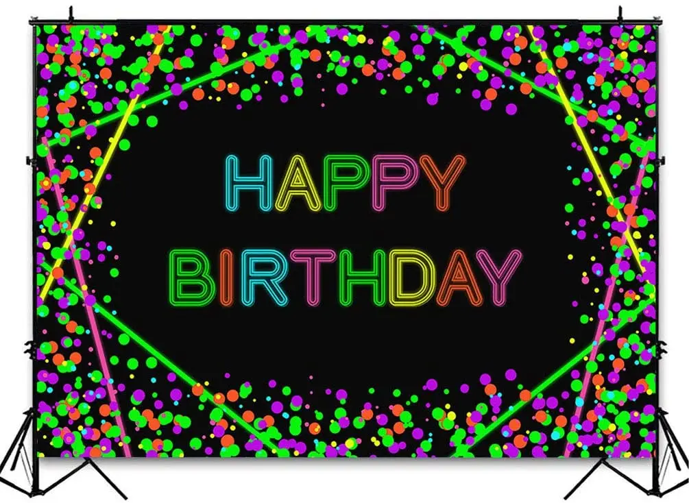 

Неоновый красочный фон для вечеринки в честь Дня Рождения с конфетти в горошек Фотофон для дня рождения
