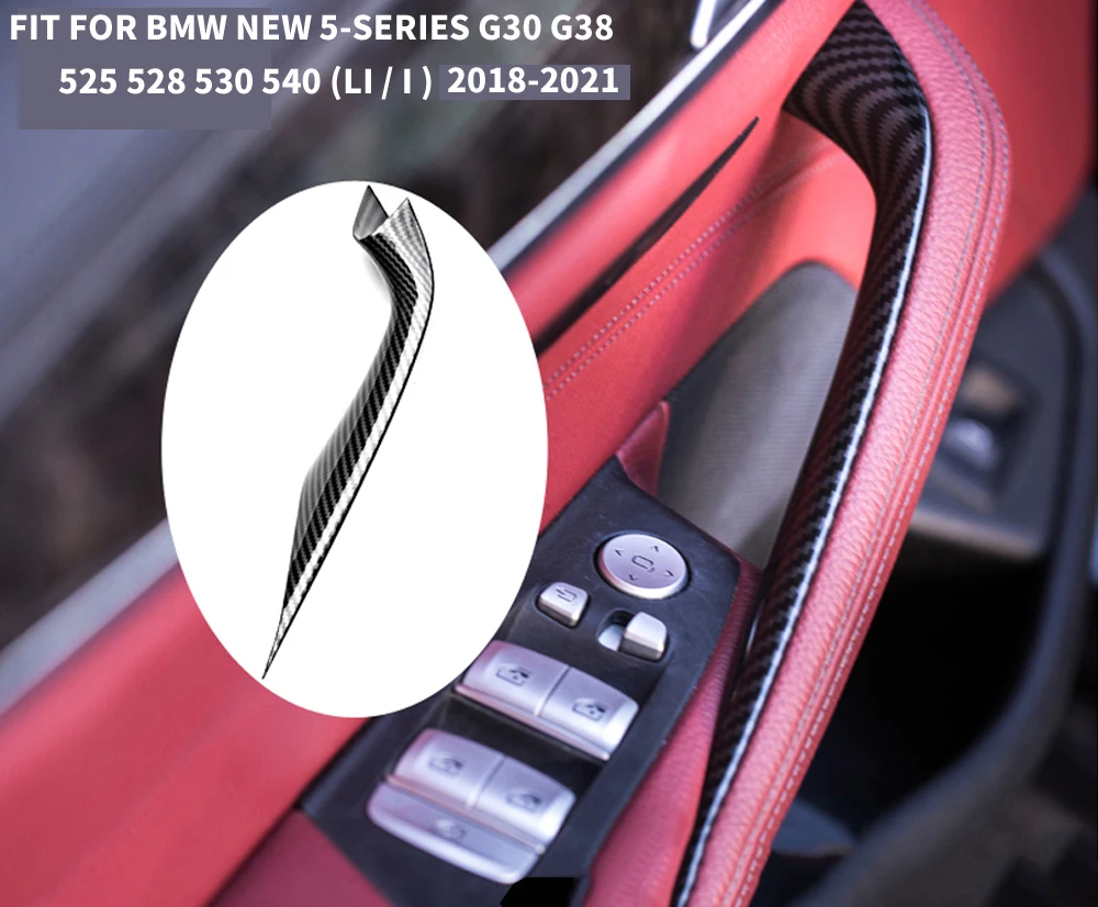 

4PCS LHD RHD Carbon Fiber Blac Car Styling Interior Door Panel Handle Inner Pull Protect Cover Trim For BMW NEW 5-series G30 G38