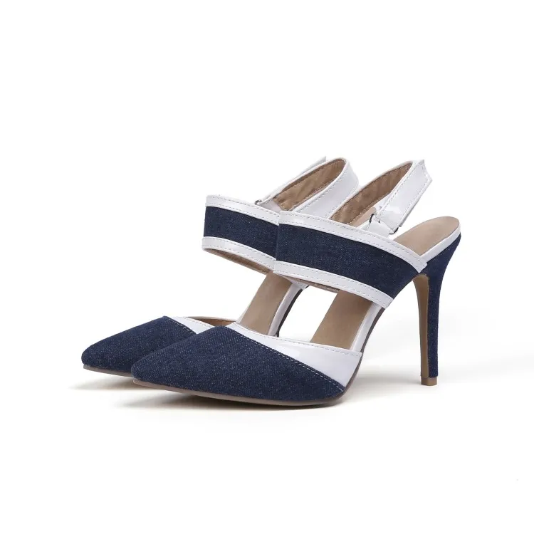 Сандалии женские на высоком каблуке босоножки в стиле пэчворк синие большие