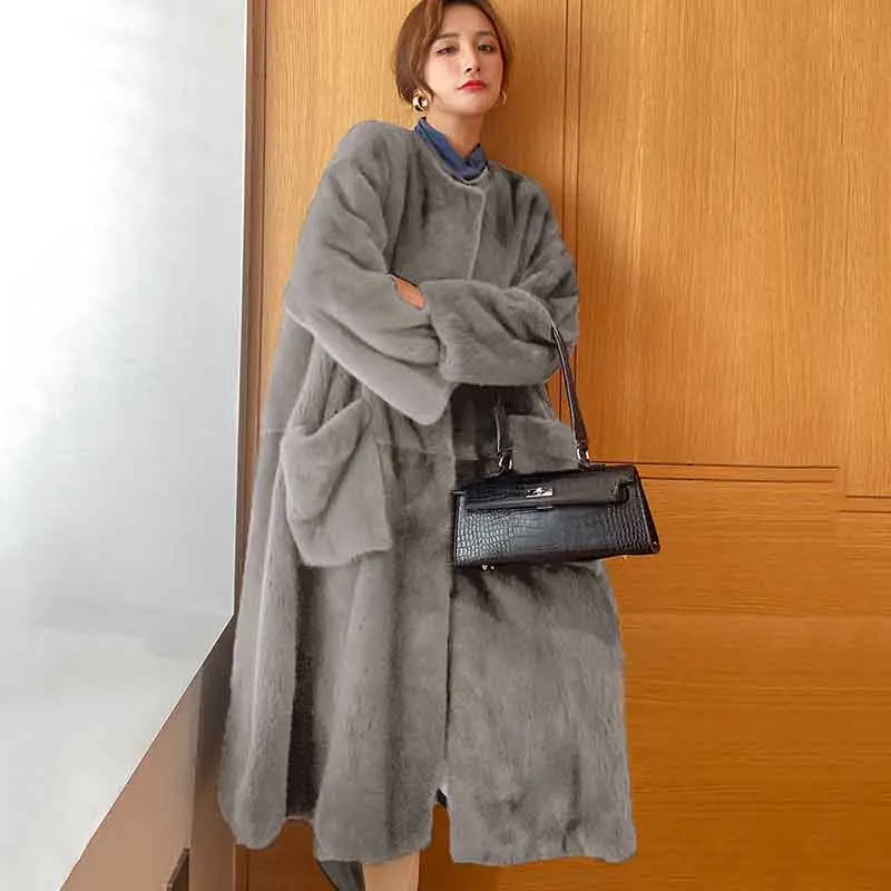Female Fur &amp Faux Temperament Women Coat 2022 New Winter Fashion Casual Medium Length Solid Color NBH301 | Женская одежда
