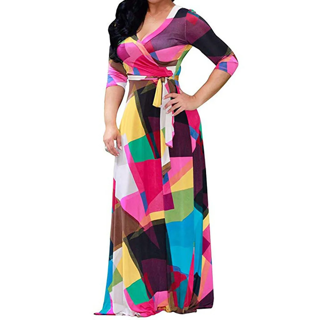 Модное женское Повседневное платье большого размера S-5XL с цветочным принтом