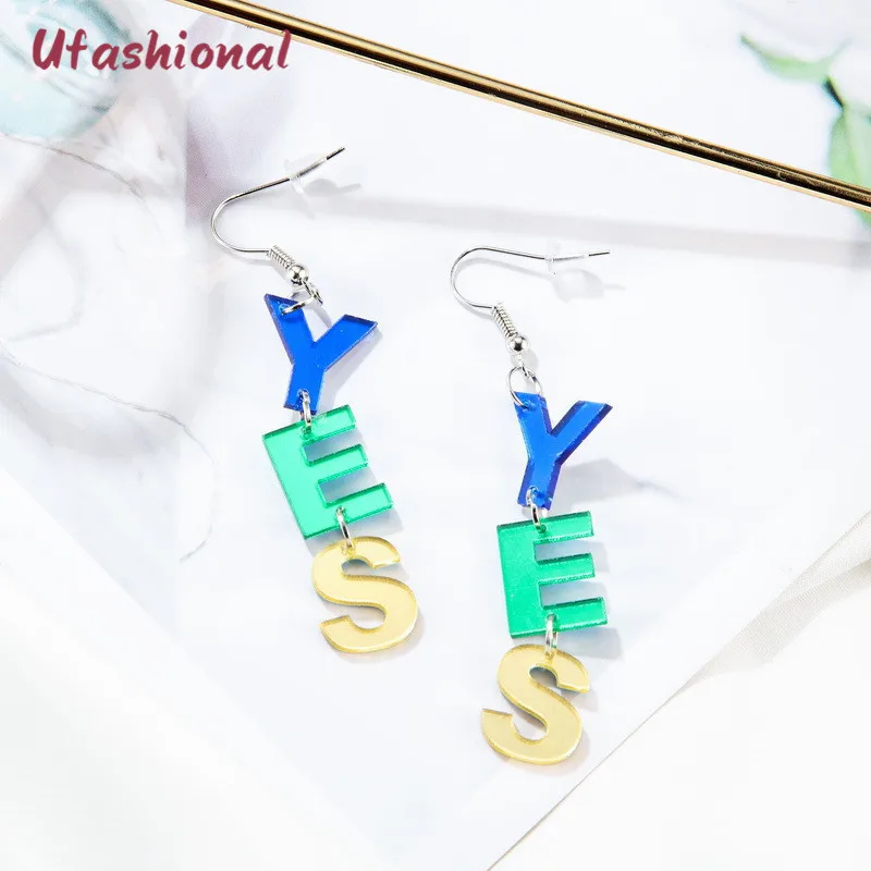 miss you yes no omg letter colorful dangle arcylic earrings big drop for women jewelry Brincos Acrylic Femme Earring | Украшения и