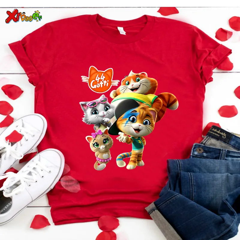 

Toddler Child 44 cat Cartoon Print T-shirt Summer Short Sleeve T-Shirt Kids Cotton White Black T Shirts For Baby Boy TShirt Girl
