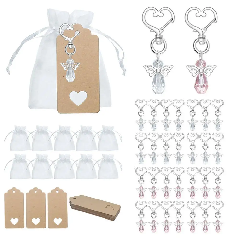 

30Pcs Angel Favor Keychains Guest Return Favors Keychain Organza Bags Tag Cards for Baby Shower Wedding