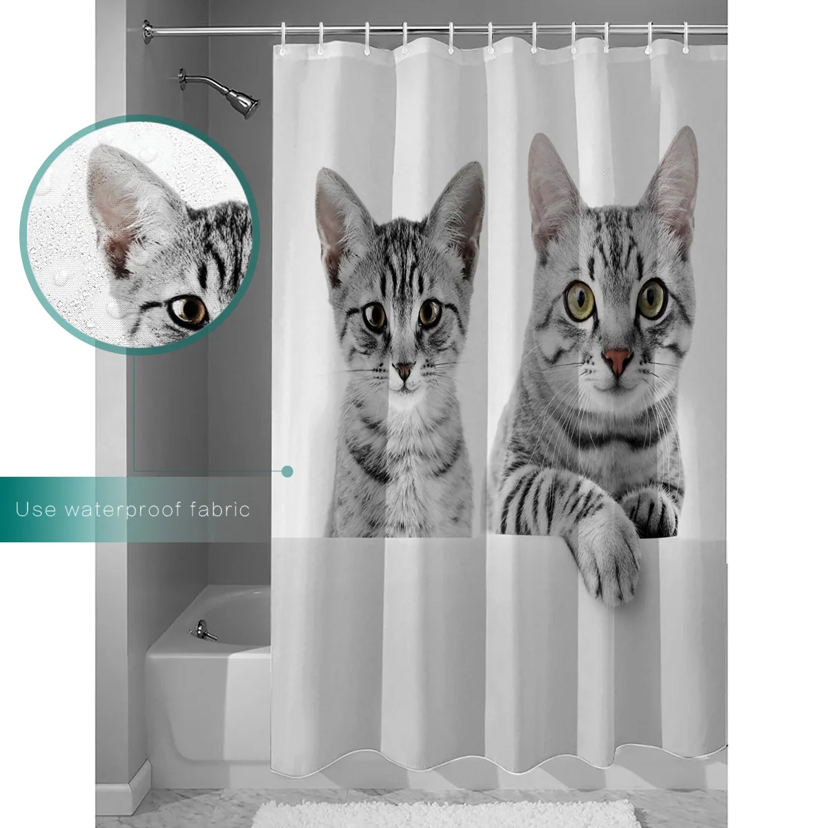 Кошка Табби милые животные Pet занавески для душа с крючками коврик ванной