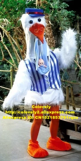 Белый аист с детским подарком костюм-талисман для взрослых мультяшный персонаж