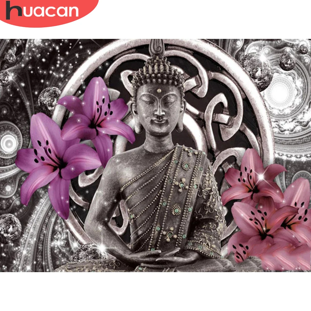 

HUACAN Diamond Mosaic Religion Buddha Full Square/Round Drill Embroidery Flower 5D DIY Diamond Painting Wall Decor