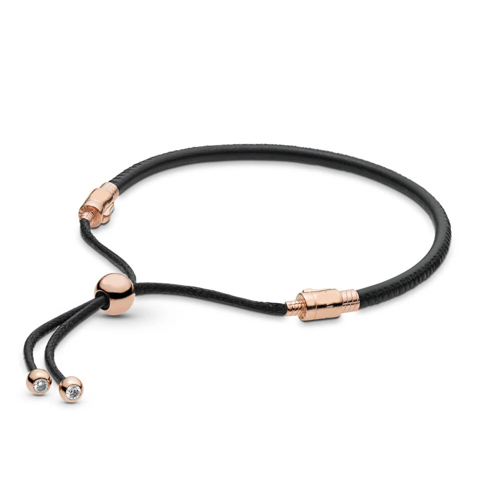 Подлинный 925 пробы серебряный оригинальный черный скользящий кожаный браслет в