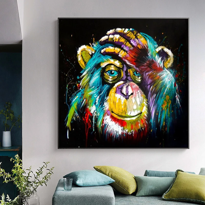 

Watercolor Thinking Monkey Wall Art Canvas Prints Abstract Animals Pop Art Canvas Paintings Wall Decor Pictures For Kids Room