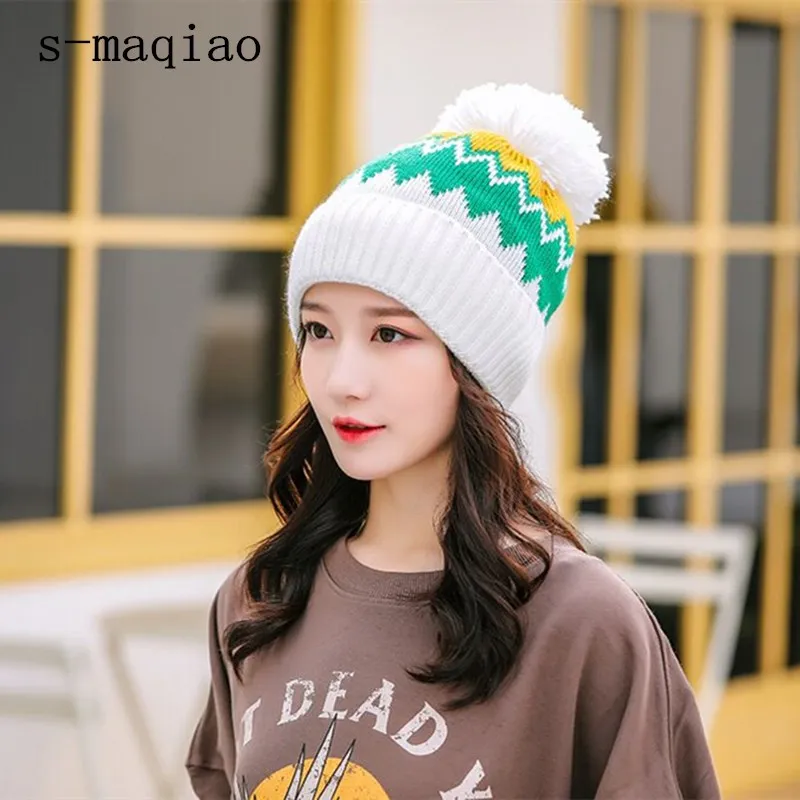 Модная вязаная шапка с помпонами из меха норки шапочки зимняя для женщин
