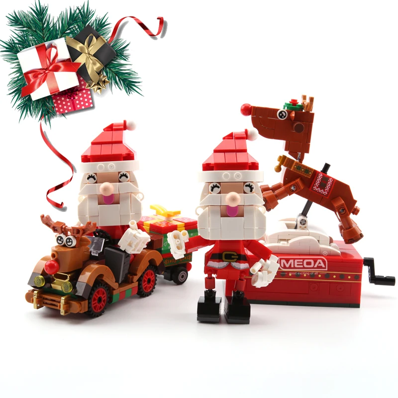 

Christmas Series Bricks Toys Santa Reindeer Music Box With Sled Car Assembly Building Blocks Model Kit For Kid Gifts
