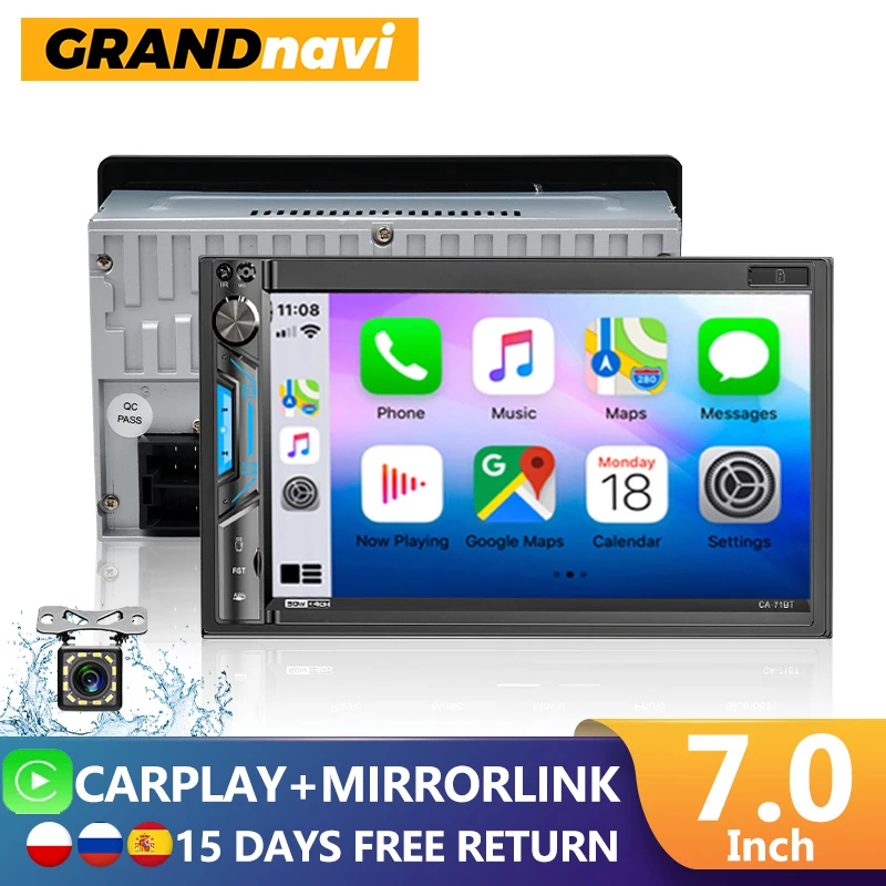 $57.00 GRANDnavi 2din Carplay Car Radio 71BTC Auto Stereo 2 Din Mirror Link Bluetooth USB SD Microp FM Audio Autoradio 7” For Universal