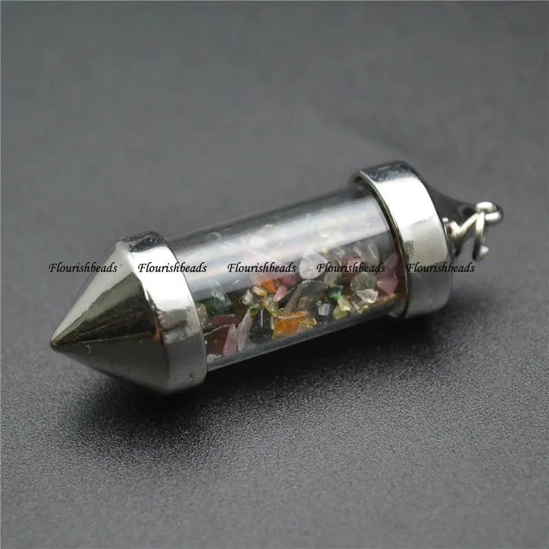 Tourmaline 1 шт. мульти натуральный драгоценный камень фишки бусины в форме пули оба конца Cusp кулон подходит ожерелье ювелирных изделий - Цвет камня: Tourmaline