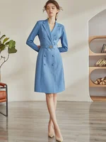 temperament lace up suit dress women&#39;s autumn 2021 new intellectual solid color waist closing mid length skirt