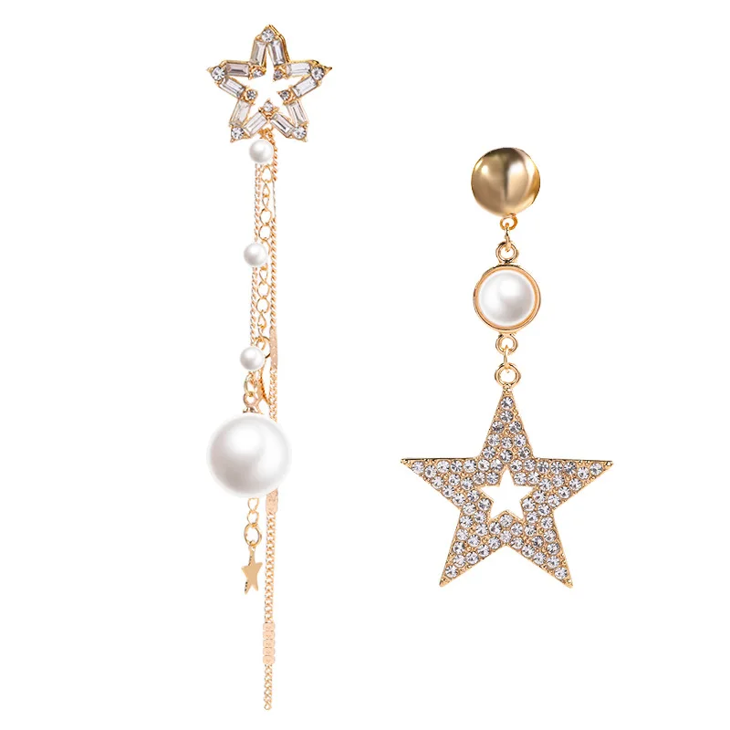 

S925 Five-pointed Star Earrings Asymmetrical Diamond-studded Star Tassel Earrings Female Earrings Jewelry for Women