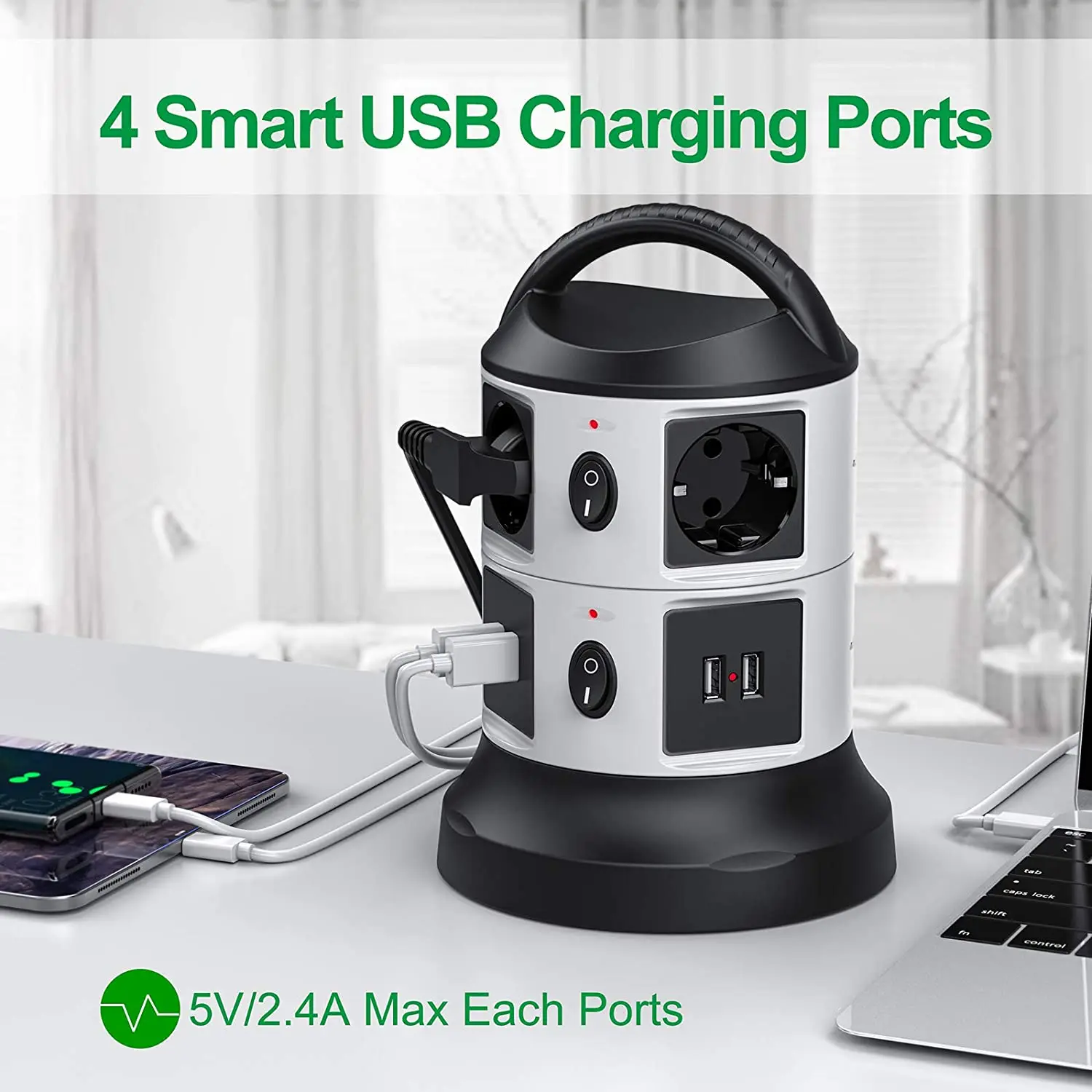 

Smart Socket 4 USB Charging Ports 6 Socket Tower High Quality Power Strip Short Circuit Protection Socket For Office Home Travel