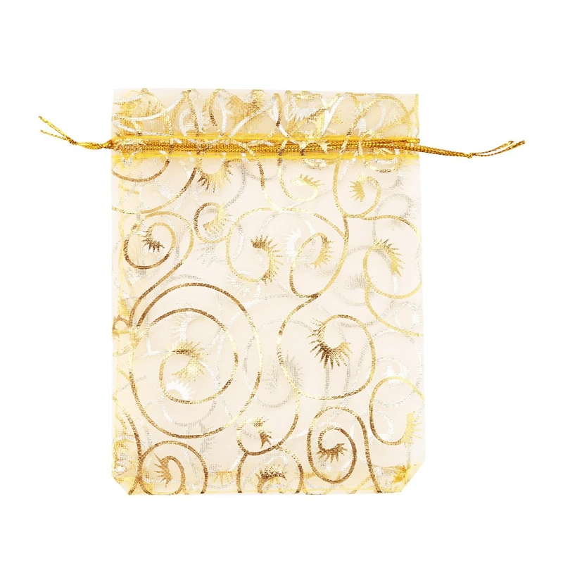 

100pcs Champagne Eyelash Organza Drawstring Pouches Jewelry Party Wedding Favor Gift Bags 3.5"x4.3"