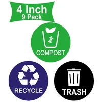 9pack 4inch recycle sticker trash bin label compost sign decal waterproof organize coordinate garbage waste from recycling