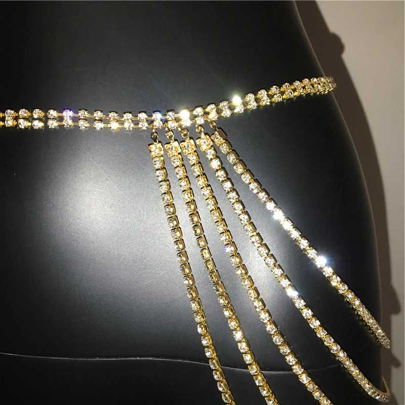 Boho Rhinestone Belly Body Chain Summer Sexy Nightclub Party Belts Beach Sparkly Crystal Hip Tassel Waist Chains for Women |